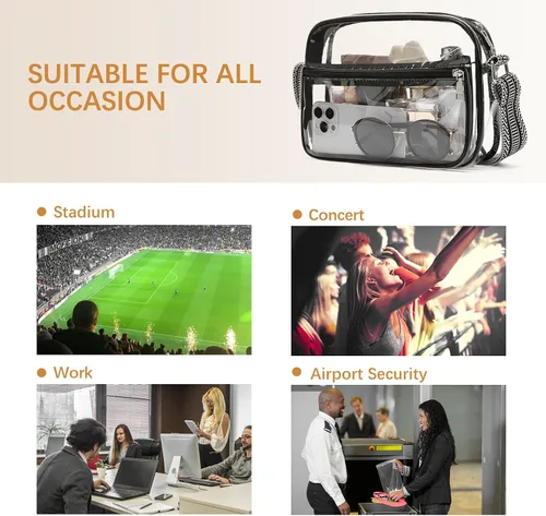 Miniatura 7 de BOSTANTEN Bolsa transparente para mujer, aprobada para estadios, bolsas transparentes pequeñas, bolso cruzado de moda para conciertos, eventos