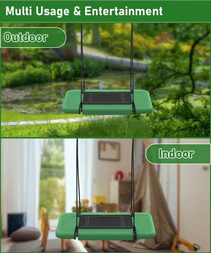 Miniatura 5 de Columpio de árbol rectangular de 40 pulgadas para niños y adultos, columpio de plataforma ajustable con correas para colgar, capacidad de 700