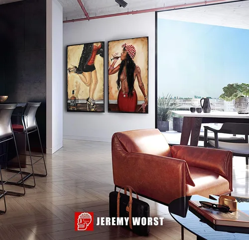 Miniatura 3 de JEREMY WORST " Sexy Urban and Music wall art " by Jeremy Worst Posters Canvases Decor Urban Culture Painting Woman Drinking Wine Whiskey Gifts