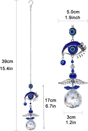 Miniatura 4 de Colgante de cristal azul con dije de ojo malvado, mariposa, ángel, girasol, talismán, atrapa el sol, hecho a mano, dije de buena suerte, oficina