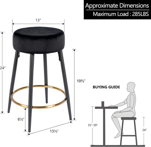 Miniatura 3 de DUHOME Juego de 2 taburetes de bar de altura de mostrador, taburetes tapizados de terciopelo para cocina, 24 pulgadas de altura con reposapiés