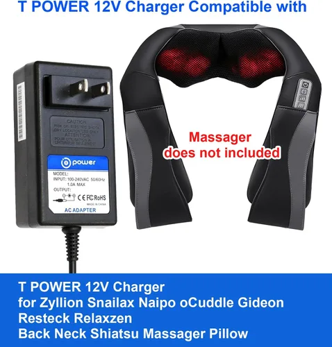 Miniatura 3 de T POWER Cargador de 12 V para Zyllion Snailax Naipo oCuddle Gideon Resteck Relaxzen TruMedic Back Neck Shiatsu masajeador almohada ZMA-25, ZMA-19