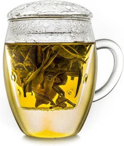 Creano Vaso de té con infusor y tapa de 13.5 fl oz - Taza de té grande - Apto para microondas y lavavajillas - Set de regalo para tetera de hojas