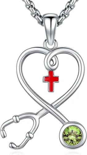 Miniatura 224 de Collar de alas de ángel de plata de ley 925, ángel de la guarda, enfermera RN caduceo, dije de ángel de cristal, joyería de regalo para mujer