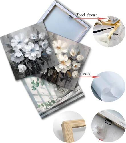 Miniatura 7 de Lienzo decorativo para pared, decoración de pared de baño, paisaje para sala de estar, dormitorio, oficina, decoración de pared de flores azules