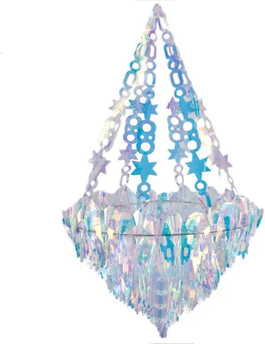 Decoraciones Colgantes Candelabro Iridiscente con Forma de Lámpara de Araña de Papel de Aluminio Ornamento Colgante de Techo para Despedida de