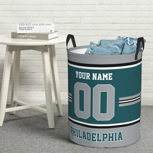Miniatura 2 de Cesta de lavandería personalizada de Filadelfia, cesta de lavandería personalizada con nombre y número, cesta de almacenamiento plegable