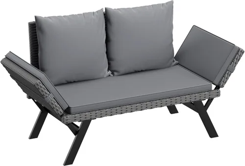 Flamaker Sofá convertible para exteriores, muebles de ratán tejido con reposabrazos ajustables, cojines y almohadas extraíbles para patio, porche,