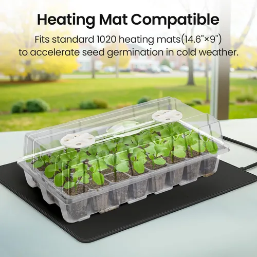 Miniatura 6 de Bonviee Paquete de 2 bandejas de inicio de semillas con luz para plantas, kits de bandejas de inicio de plántulas elevadas con cúpulas de humedad