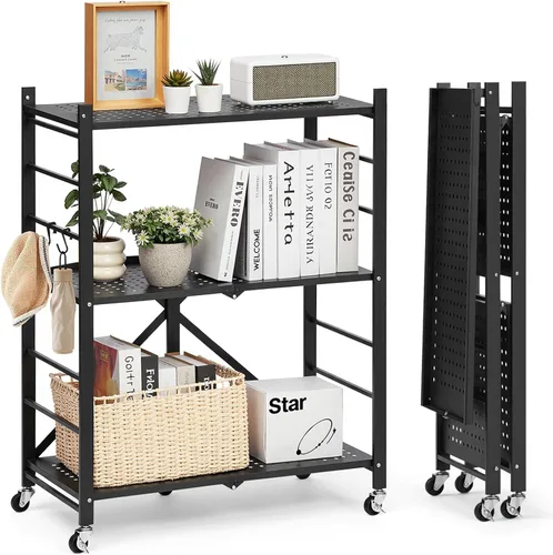 Miniatura 20 de VEVOR Estantería plegable de 4 niveles, estante de almacenamiento de metal plegable de 26 pulgadas de ancho x 13 pulgadas de profundidad x 46 Negro