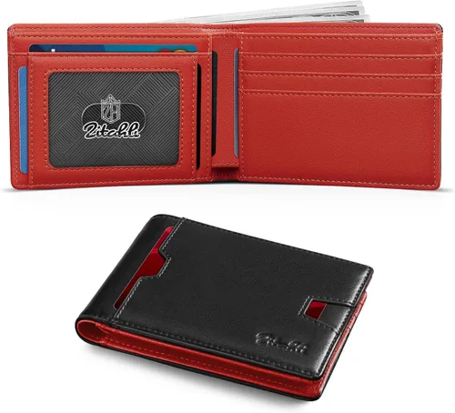 Miniatura 57 de Zitahli Billetera para hombre, de piel fina, con bloqueo RFID, minimalista, plegable, tarjetero con caja de regalo