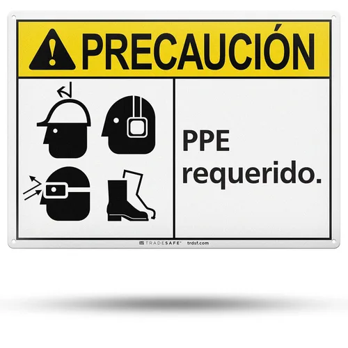Miniatura 9 de TRADESAFE Señal de seguridad con chaleco de seguridad de EPI – Chaleco de Precaución Requerido en español, señal de seguridad de aluminio