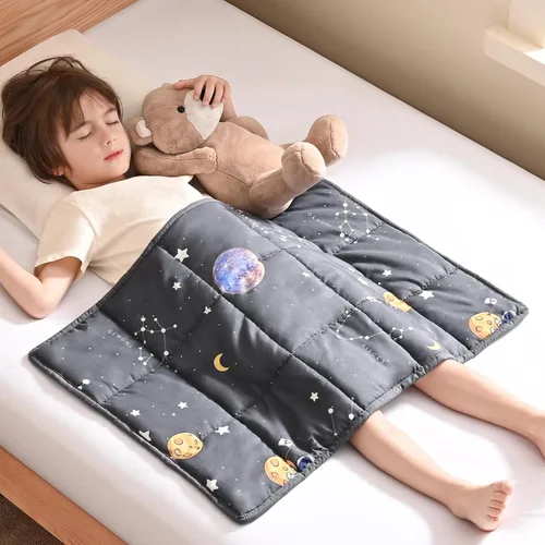 Miniatura 11 de anfie - Manta con peso para niños (40 x 60 pulgadas, 7 lb), manta refrescante para dormir, tamaño de manta ligera, transpirable, con cuentas de Gris