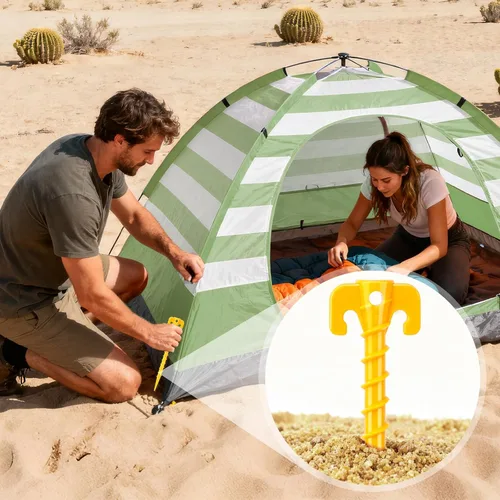 Miniatura 6 de Paquete de 15 estacas de plástico en espiral para tiendas de campaña, clavijas de anclaje de arena resistentes a prueba de viento para tiendas