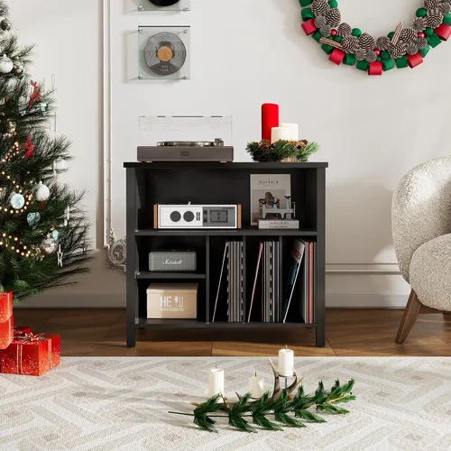 Miniatura 5 de Soporte para tocadiscos, gabinete de almacenamiento de discos de vinilo de mediados de siglo, soporte para tocadiscos de 3 niveles, soporte