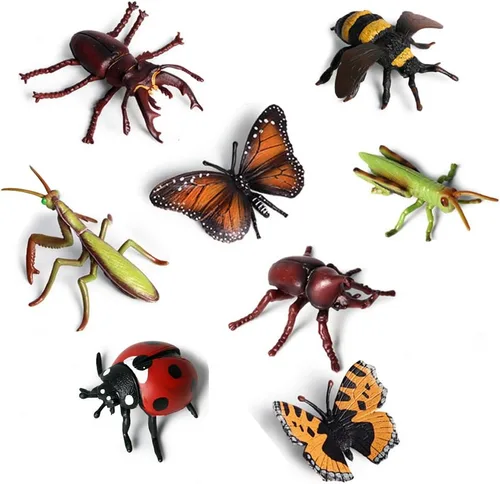 8 figuras realistas de insectos de plástico surtidas, caja de arena realista de 4 pulgadas, mariposa, abeja, mariquita, saltamontes, mantis, Uang,