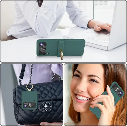 Miniatura 2 de Funda compatible con Galaxy Z Flip 4 con protección de bisagra y soporte de anillo, funda protectora delgada y fina para Samsung Z Flip 4 5G