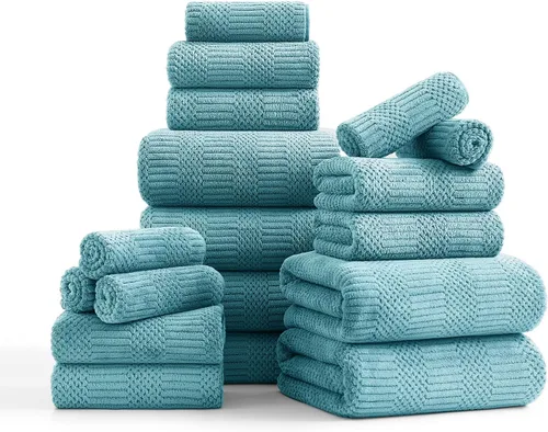 Miniatura 27 de Juego de 8 toallas de baño extra grandes azules - 2 toallas de baño extra grandes, 2 toallas de mano, 4 toallas faciales - 600GSM suaves, altamente