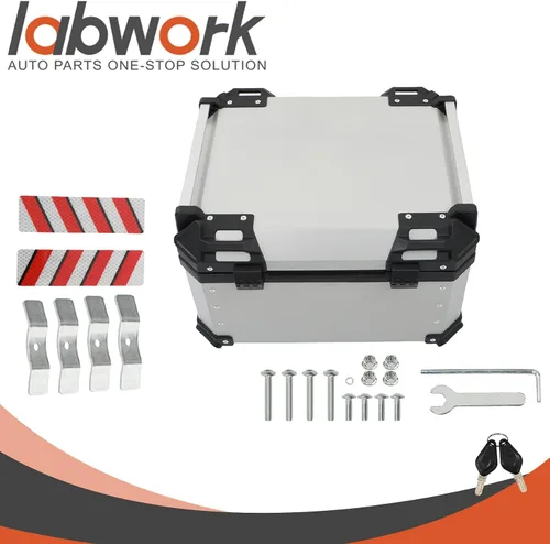 Miniatura 7 de labwork 55L Caja de Equipaje Superior para Motocicleta con Respaldo y Placa de Montaje, Aluminio Duro Resistente al Agua con Cerradura de Seguridad