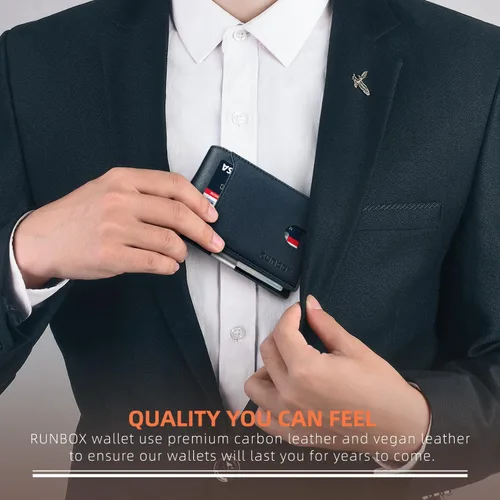 Miniatura 41 de RUNBOX - Carteras delgadas para hombre, cartera de piel con pinza para el dinero, cartera de bolsillo frontal con bloqueo RFID, tarjetero