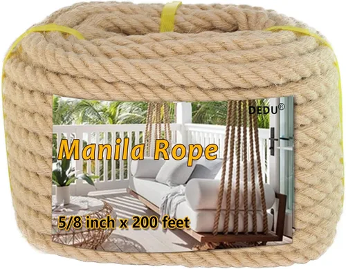 Miniatura 17 de Cuerda de Manila de 2 pulgadas x 50 pies, cuerda de cáñamo gruesa de 4 hebras trenzadas, cáñamo natural para manualidades de servicio pesado