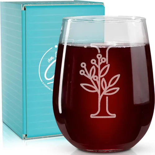 Miniatura 12 de On The Rox Drinks Regalos con monograma para mujeres y hombres – Letra A-Z inicial grabada monograma copa de vino sin tallo, regalo de vino