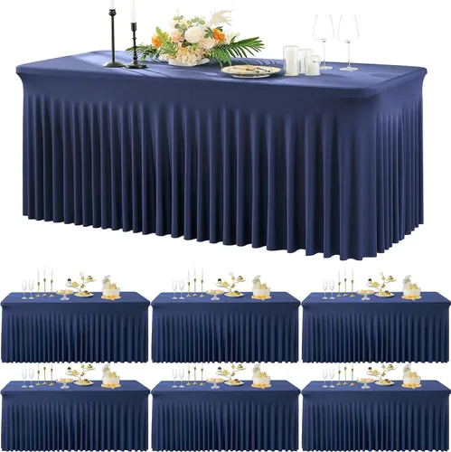 Miniatura 103 de Paquete de 2 manteles de spandex para mesas rectangulares de 8 pies, mantel elástico rosa de 8 pies, manteles ajustados, falda de mesa para fiestas