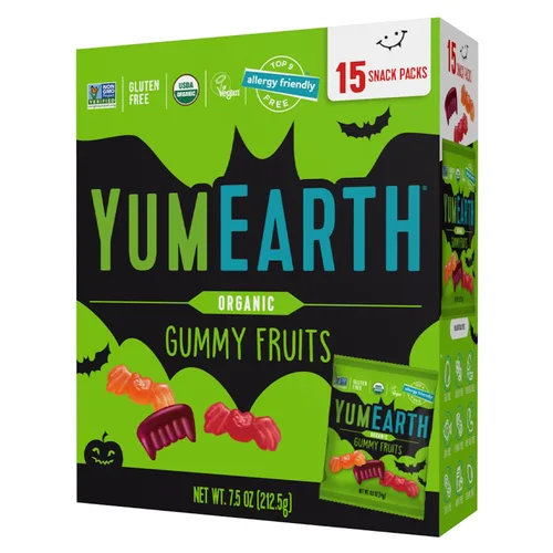 YumEarth Frutas orgánicas de gomitas de Halloween, paquetes de bocadillos de dulces frutales, aperitivos sin gluten para niños, aptos para
