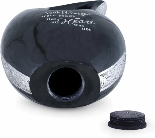 Miniatura 9 de Gran urna de lágrima negra con corazón plateado para cenizas humanas masculinas - Urnas para hombres y mujeres adultos - Urnas de cremación