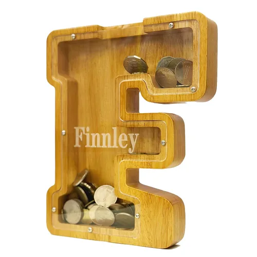 Miniatura 44 de Alcancia personalizada grande de madera con letras, alcancía para monedas, alcancía personalizada con nombre, puede ser utilizada como regalo de J