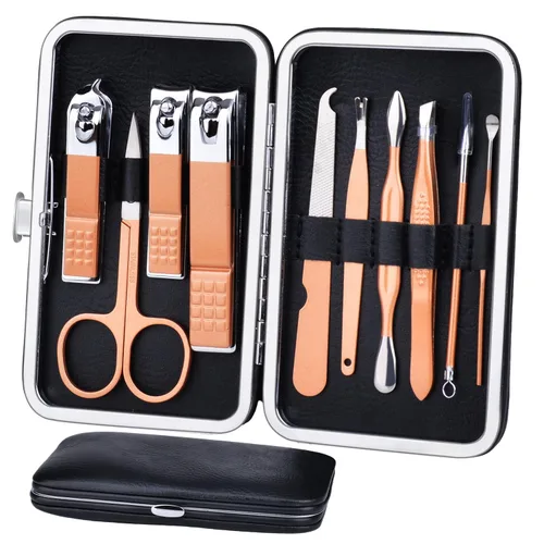 Miniatura 7 de HANTEKAS Juego de manicura 10 en 1 de acero inoxidable, cortaúñas tijeras kit de herramientas de pedicura - Kit de aseo portátil de viaje para Verde