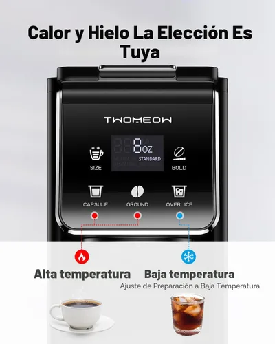 Miniatura 2 de Cafetera para café caliente y helado con configuración fuerte, cafetera de una sola porción para cápsulas K-Cup y café molido, tanque de agua Negro