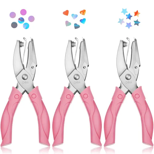 Miniatura 8 de Zonon 3 piezas perforadoras de papel con formas de agujeros de un solo agujero para manualidades, perforadoras de metal manuales con agarre de 1/4