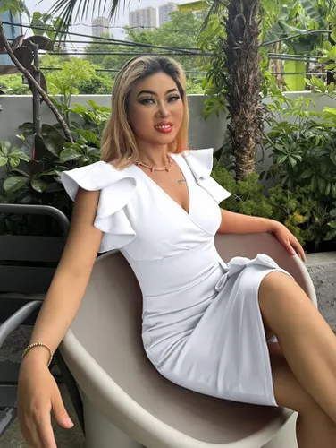 Miniatura 6 de YMDUCH Vestido midi sexy de manga con volantes y cuello en V para mujer