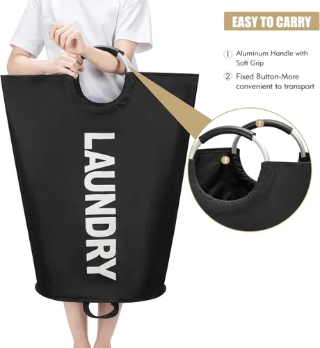 Miniatura 5 de Maxsilan - Cesta de lavandería grande de 90 L, cesta de ropa alta independiente, bolsa de lavandería plegable, color negro