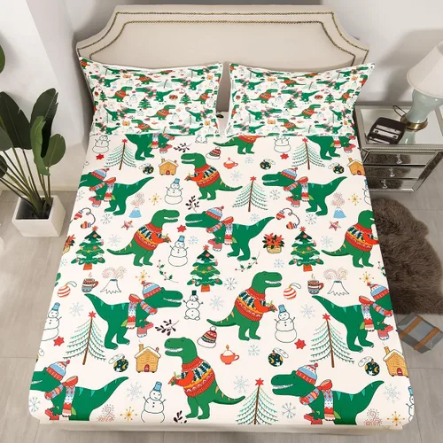 Miniatura 32 de Juego de sábanas con diseño de Papá Noel y muñeco de nieve para niños, niñas y niños, de temática navideña, juego de cama con diseño de árbol