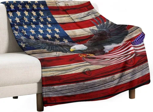 Miniatura 19 de Manta de bandera estadounidense con águila calva, decoración patriótica, forro polar esponjoso, grueso, tamaño grande, suave para sofá, silla, cama