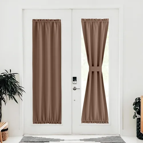 Miniatura 278 de NICETOWN Cortinas opacas unicolor con aislamiento térmico para puerta francesa, granja, oscurecimiento de habitación, puertas y ventanas de Marrón