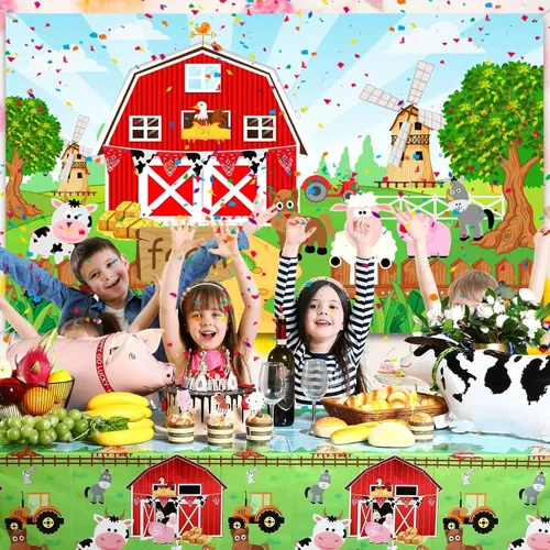 Miniatura 5 de Decoraciones temáticas de animales de granja para fiesta, fondo de granja, banner de animales de granja, decoración de granja, mantel, arco de Rojo