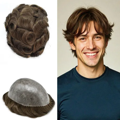 Miniatura 88 de Toupee for Men Hair Piece Real Human Hair Full Poly Skin Mens Toupee Mens Hair System Injected PU Hair System Invisible Hairpiece for