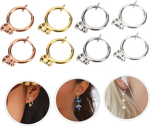 Miniatura 3 de EXCEART 32 piezas convertidor de aretes brillantes accesorios de joyería de plata para convertir aretes a clip en la parte trasera de aretes