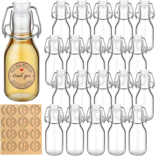 Miniatura 10 de Queekay Paquete de 20 mini botellas de vidrio con tapas abatibles y calcomanías, tarros herméticos para extracto de vainilla, recuerdos de fiesta