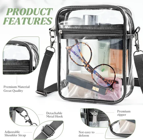 Miniatura 7 de yuanming Bolsa transparente aprobada para estadios, bolsa cruzada transparente, bolsas transparentes para estadios para mujeres TPU Negro