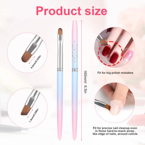 Miniatura 2 de 2 pinceles de limpieza para arte de uñas, pinceles de pintura para uñas con cabeza redonda y en ángulo, herramientas de pintura para diseño de arte