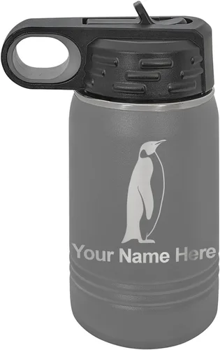 Miniatura 70 de LaserGram Botella de agua personalizada, pingüino, acero inoxidable de doble pared aislada al vacío con popote superior, regalo grabado