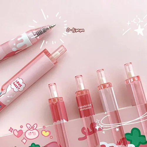 Miniatura 5 de MOZXIRZ 6 bolígrafos de tinta de gel, bolígrafos retráctiles de dibujos animados, bolígrafo de 0.020 in, suministros escolares de oficina para niñas