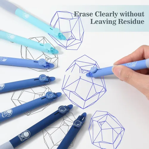 Miniatura 4 de BAYTORY 8 piezas de lindos bolígrafos de gel retráctiles y borrables, bolígrafo de tinta azul y negra con borrador transparente, escritura suave