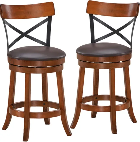 ERGOMASTER Taburetes de bar giratorios de goma para mostrador, altura de asiento de 24 pulgadas, silla de bar capuchino X respaldo abierto,