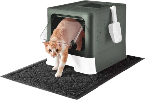 Miniatura 13 de Medario - Caja de arena para gatos con alfombrilla de arena y cuchara, plegable grande con tapa, de entrada frontal para gatos con salida superior