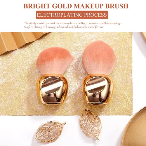 Miniatura 5 de Oneleaf Kabuki - Brochas de maquillaje sintéticas de alta calidad, para cuerpo plano, base de maquillaje Kabuki, juego de 2 piezas, dorado (redondo)